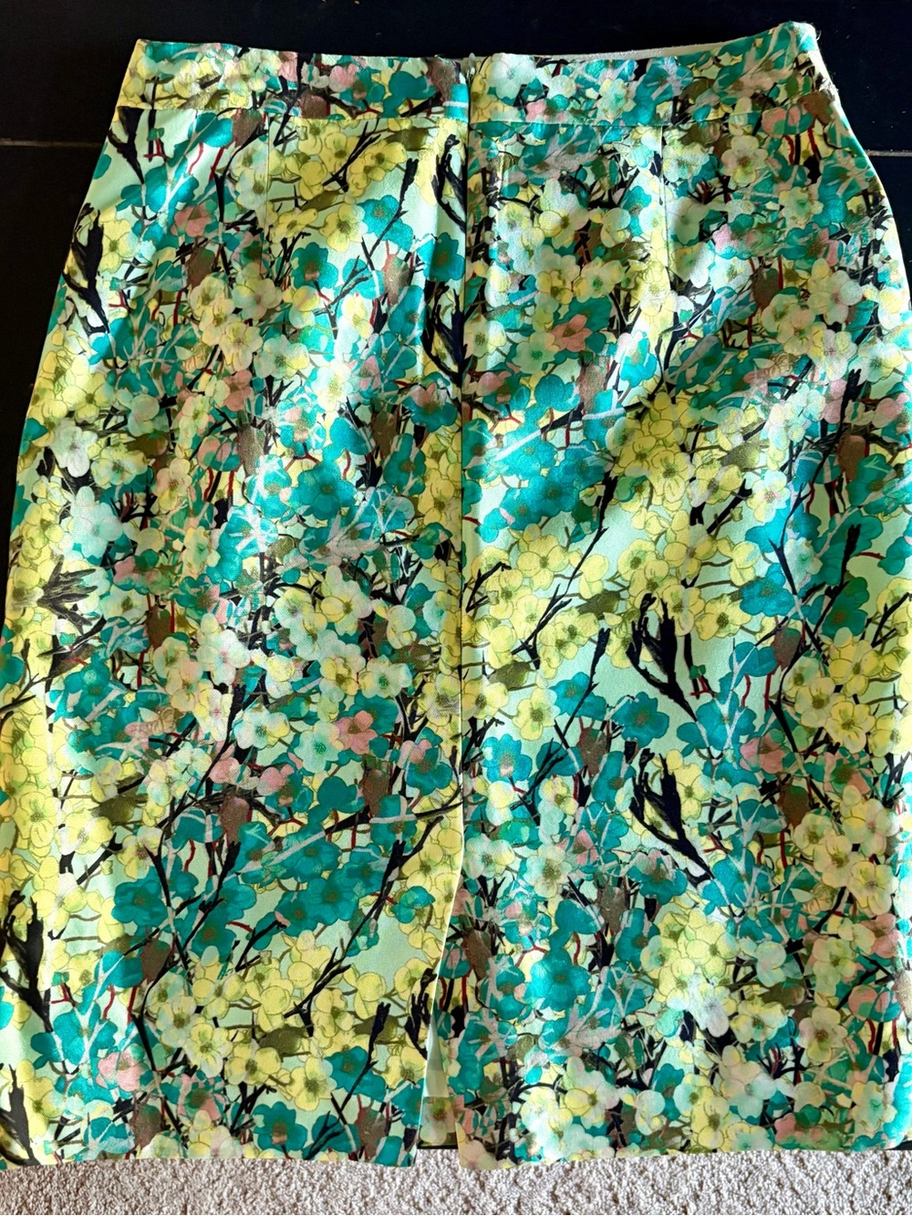 J. Crew Floral Green and Teal Printed Pencil Skirt